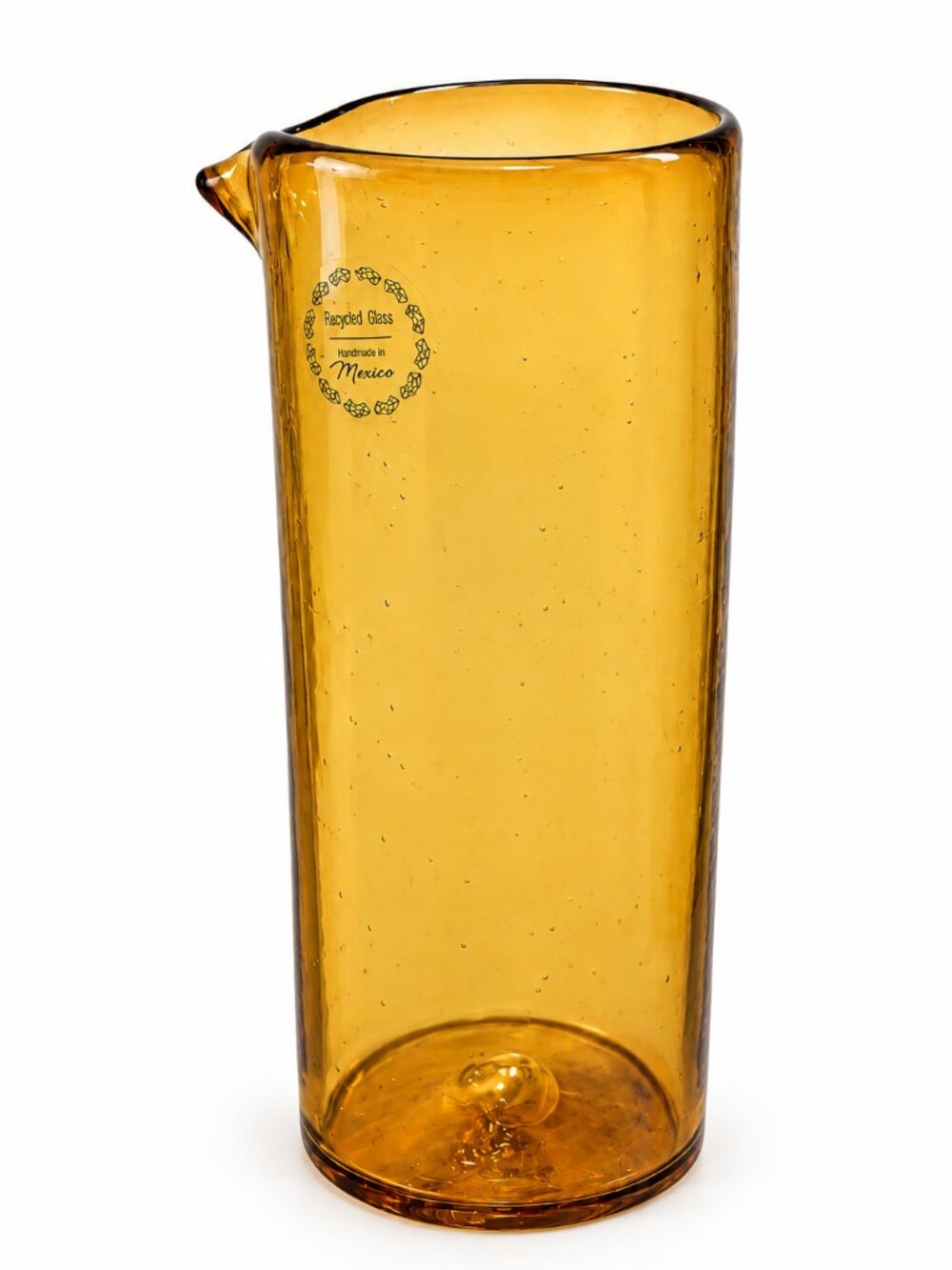 Hand Blown Recycled Glass Pitcher Amber Gold Mexico Carafe Vase Boho MCM